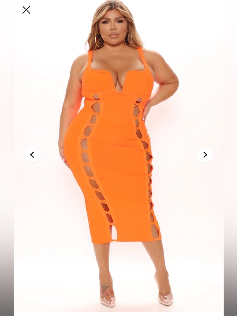 Fashion Nova Orange Cutout Midi Dress